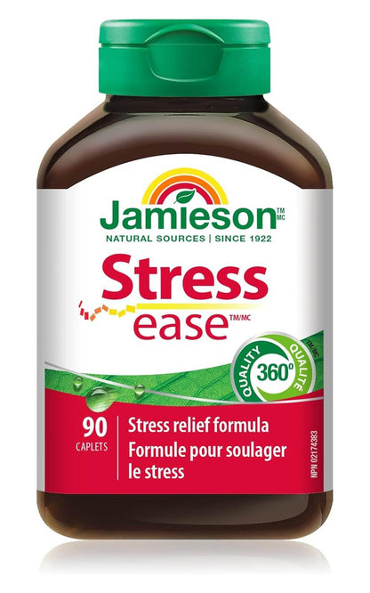 Jamieson Stressease Vitamin B Complex with Vitamin C, Magnesium, Calcium, and Zinc, Packed with 13 Essential Nutrients, Stress Relief Formula, Supports Energy Production, Metabolism, and Immune Support. Vegetarian, Gluten-Free, 90 Caplets, Proudly Canadia - Available at All In One Marketplace Canada