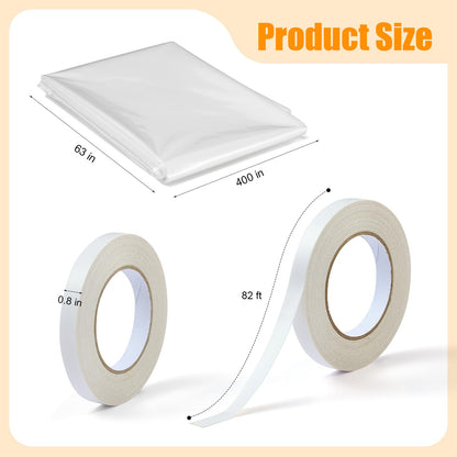 Window Insulation Kit, 63 x 400 Inch Plastic for Window Cold Weather (Fits up to 10 Standard (3'x5') Windows), Indoor Clear Window Film for Winter Covering with Wide Tape, Easy to Install & Remove 🍁 All In One Marketplace Canada