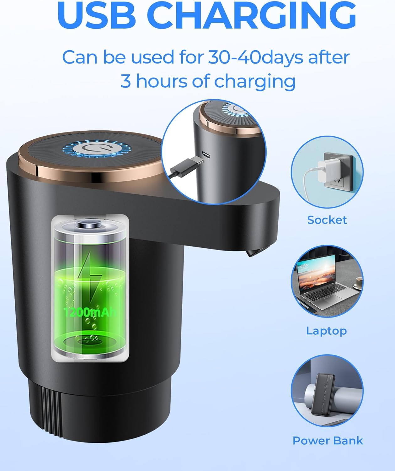 Water Dispenser Pump Water Pump for 5 Gallon Bottles, USB Rechargeable Water Bottle Pump, Portable Water Jug Dispenser for Home, Kitchen, Office, Camping