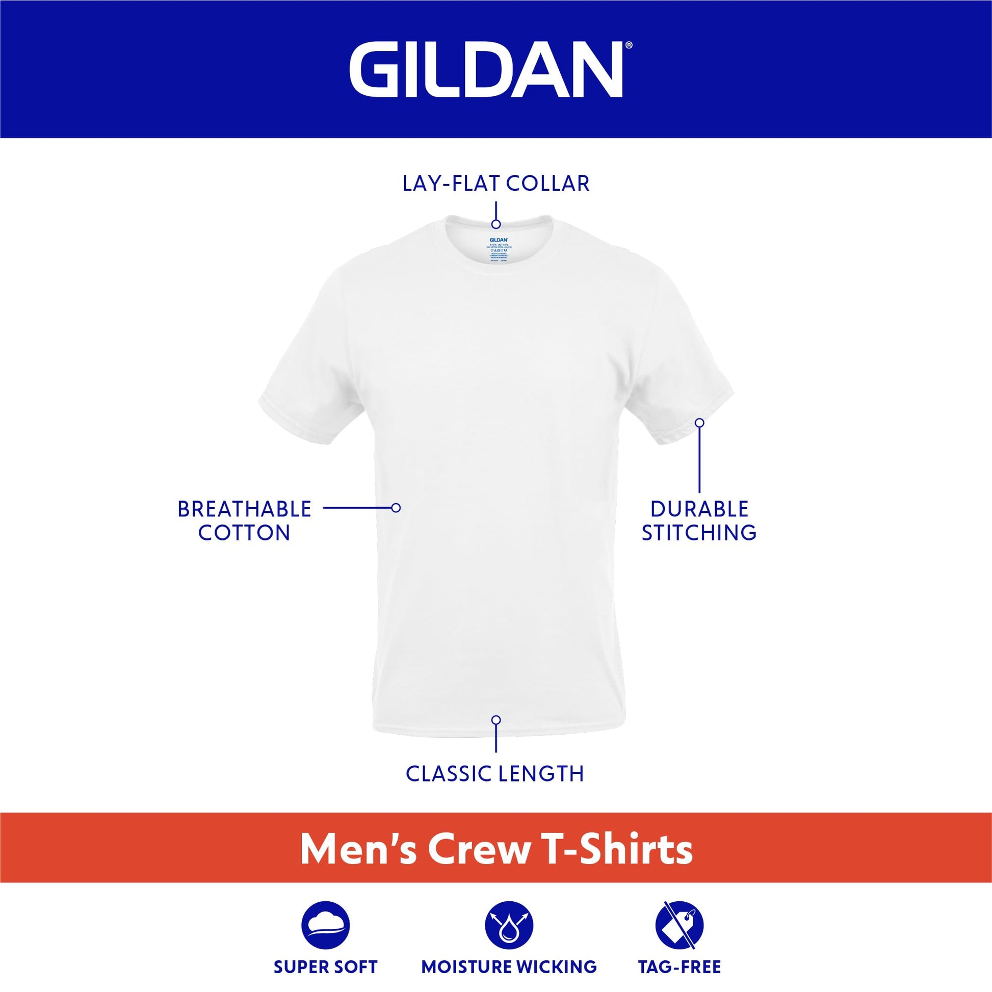 Gildan Men's Crew T-Shirts, Multipack, Style G1100, White (6-Pack), Large