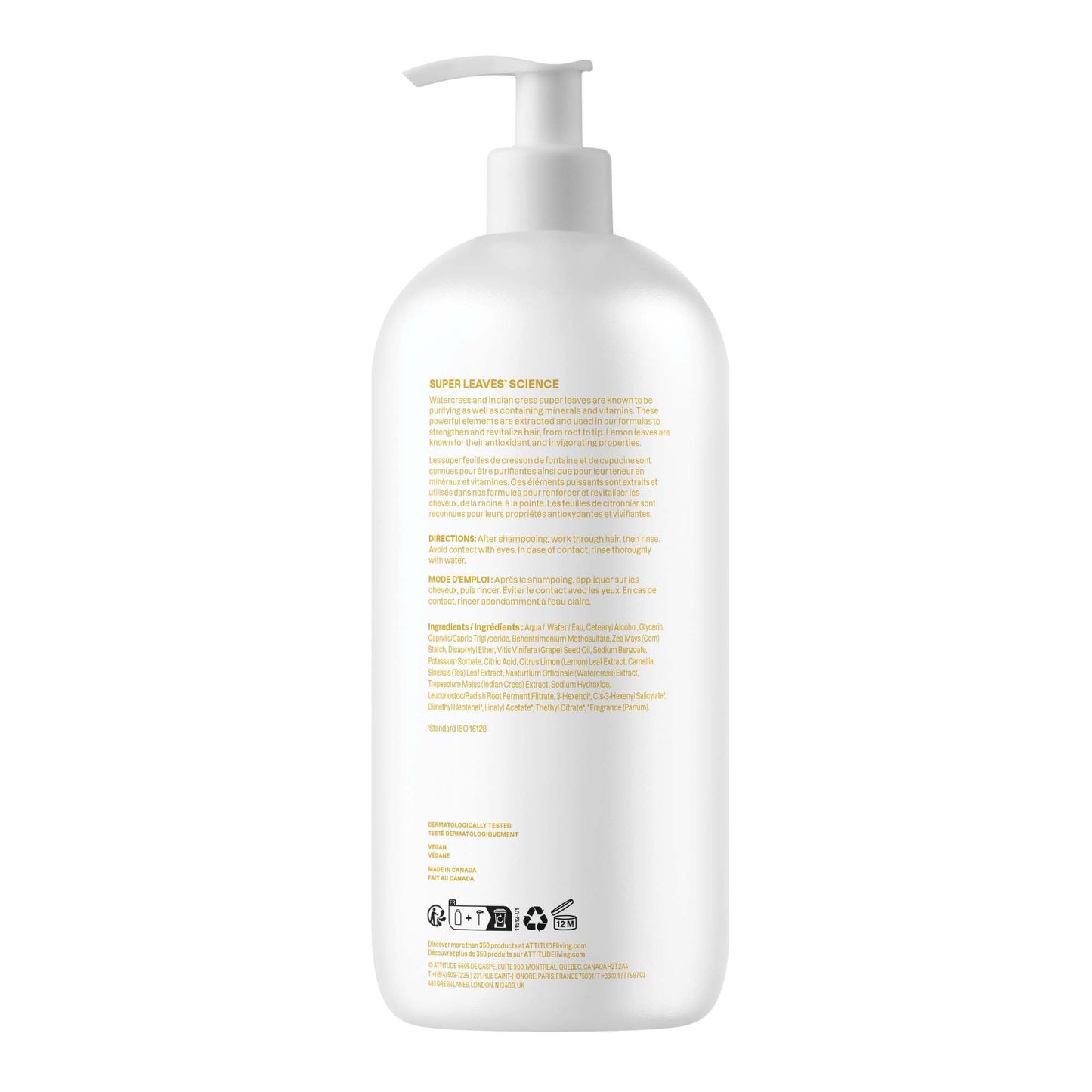 ATTITUDE Clarifying Hair Conditioner, Restores Shine, Naturally Derived Ingredients, Vegan Detangler, Dermatologically Tested, Lemon Leaves and White Tea, 946 mL