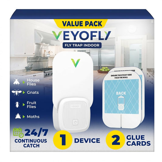 VEYOFLY Fruit Fly Traps for Indoors (1 Device + 2 Refills), Gnat Trap Indoor Plug in, Bug Traps, Flying Insect Trap, Gnat Traps for House Indoors, Fly Trap Indoor for Home Bug Light, Gnats Catcher