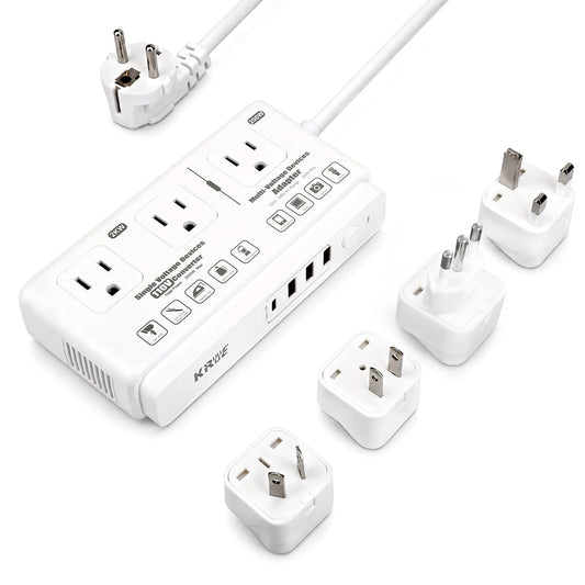 220v to 110v Travel Voltage Converter: International Universal Voltage Converter US to Europe Power Strip Plug Transformer - 2000W Electric Hair Dryer Step Down Outlet Converters for European UK EU