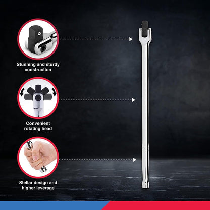 Neiko 00200A 1/2" Drive Extension Breaker Bar | 15" Length | Rotating Flex Head | CR-V Steel