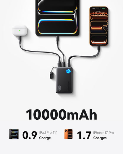 INIU Power Bank, 40% Smaller 10000mAh Portable Charger, 45W Ultra Fast Charging Powerbank with Detachable USB C Cable, Flight-Safe Travel External Battery Pack for iPhone 17 16 Samsung Google iPad etc - Available at All In One Marketplace Canada