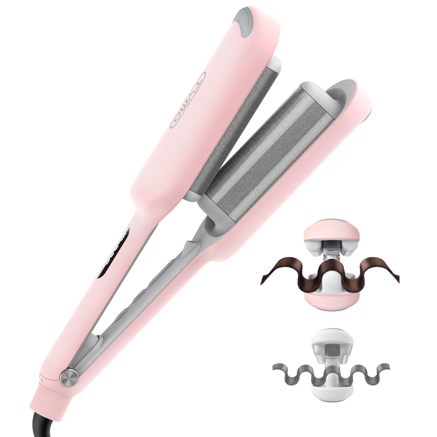 TYMO ROVY Hair Waver Curling Iron, 3-Barrel Ionic Hair Curler with 9 Heat Settings, Beach Waves Crimper for Women, Travel-Friendly, Anti-Scald, Fast Heating, Easy to Use, Pink, 1.25 inch