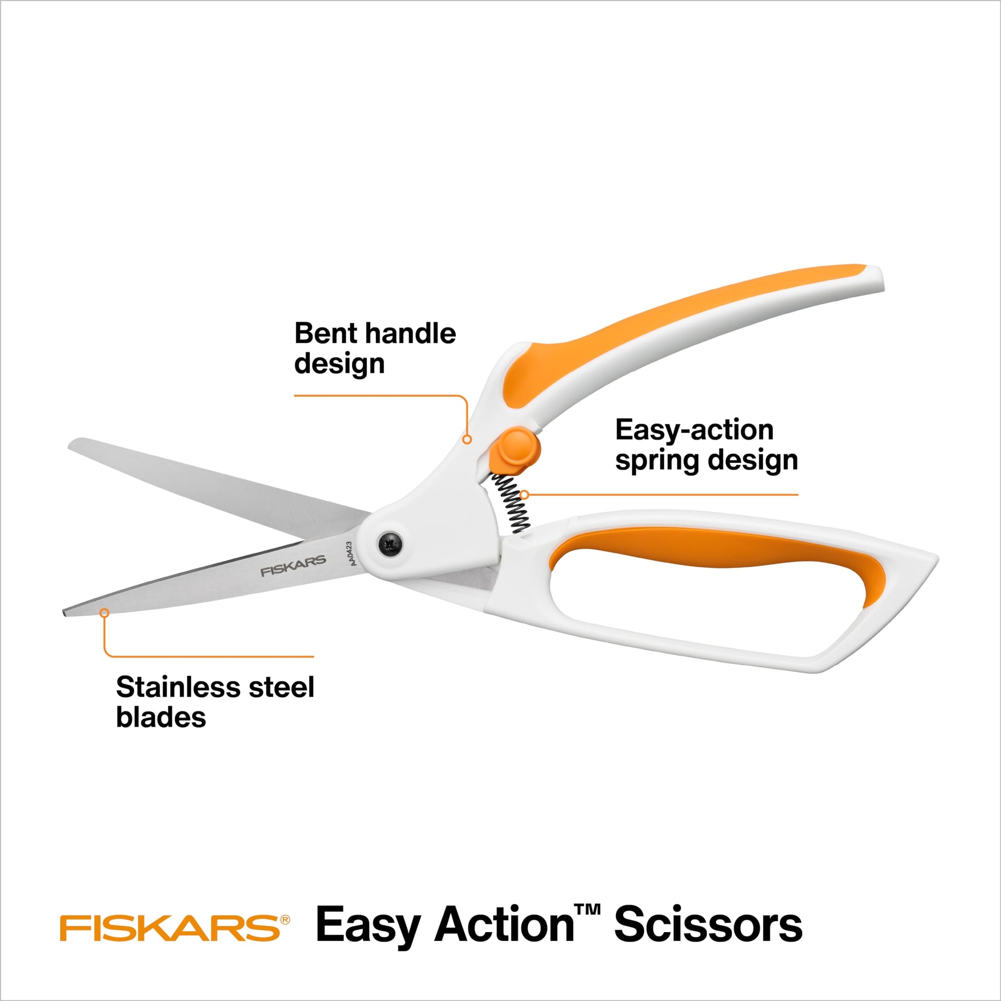 Fiskars Easy Action Fabric Scissors, Stainless Steel Blades for Precision Cuts, Spring-Assited Bent Handle Fiskars