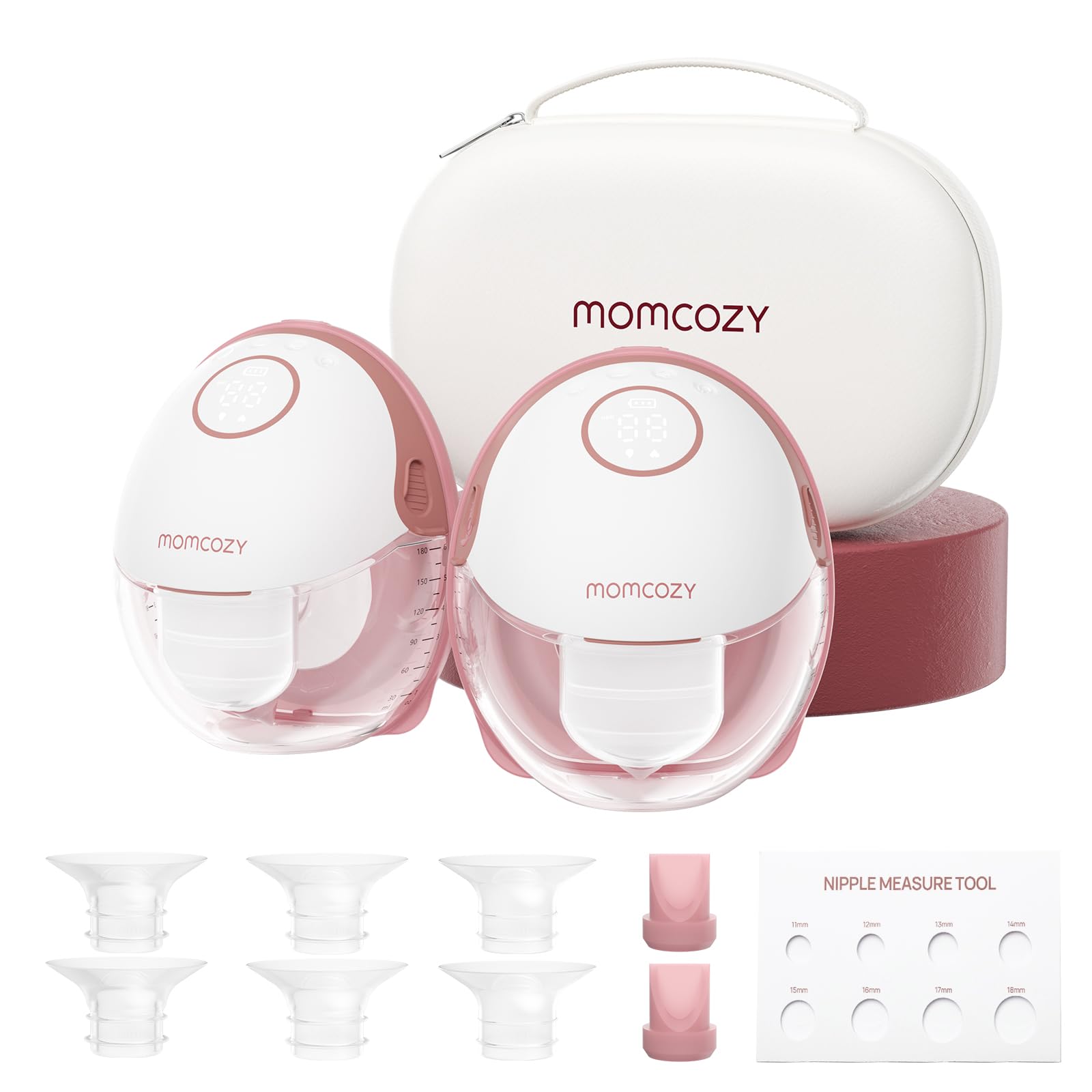 Momcozy Breast Pump Hands Free Mobile Style | M6, Wearable Breastfeeding Pump Ideal Rhythm for More Milk, DoubleFit Flange More Fit & Discreet with 3 Modes & 9 Levels, 24mm (Cozy Red, 2 Count)
