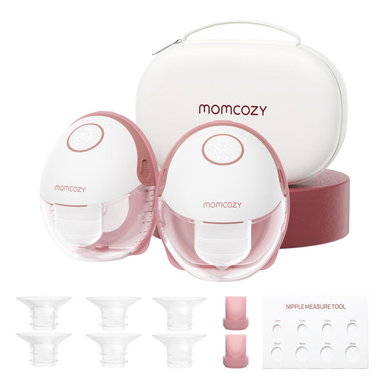 Momcozy Breast Pump Hands Free Mobile Style | M6, Wearable Breastfeeding Pump Ideal Rhythm for More Milk, DoubleFit Flange More Fit & Discreet with 3 Modes & 9 Levels, 24mm (Cozy Red, 2 Count)