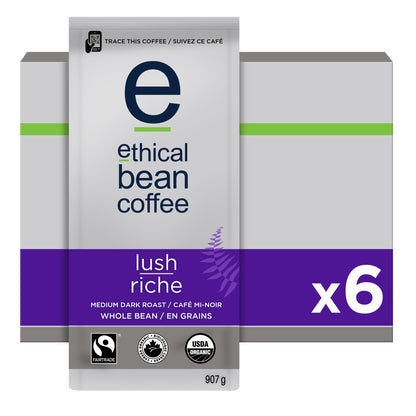 Ethical Bean Lush Medium Dark Roast Fairtrade Organic Whole Bean Coffee 907g Bag, 6 ct Case 🍁 All In One Marketplace Canada