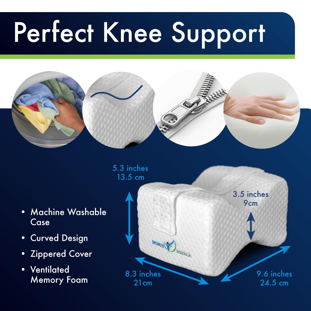 Sports Medica Doctor Developed Ergonomic Knee Pillow for Side Sleepers - eHandbook Included - Memory Foam Spine Alignment Leg Pillow for Sleeping on Side - Hip & Leg Elevation Pillow - Available at All In One Marketplace Canada