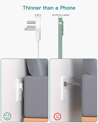 Addtam Flat Plug Power Bar, Ultra Thin Flat Extension Cord with 1050J Surge Protector, 12 Widely AC 3 Sides Multiple Outlets, 5Ft Wall Mount, Desk Charging Station for Home Office Dorm Room Essentials - Available at All In One Marketplace Canada