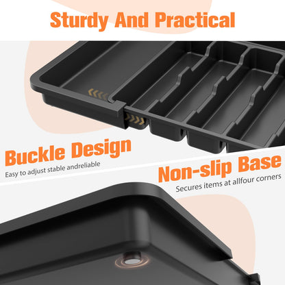Ceecysaa Cutlery Organizer with 2 Removable Knife Blocks, Expandable Utensil Tray,Adjustable Cutlery Tray Drawer Organizer for Spoons, Knives, Kitchen Organizers and Storage,ABS,Black(6-9 Slots) - Available at All In One Marketplace Canada