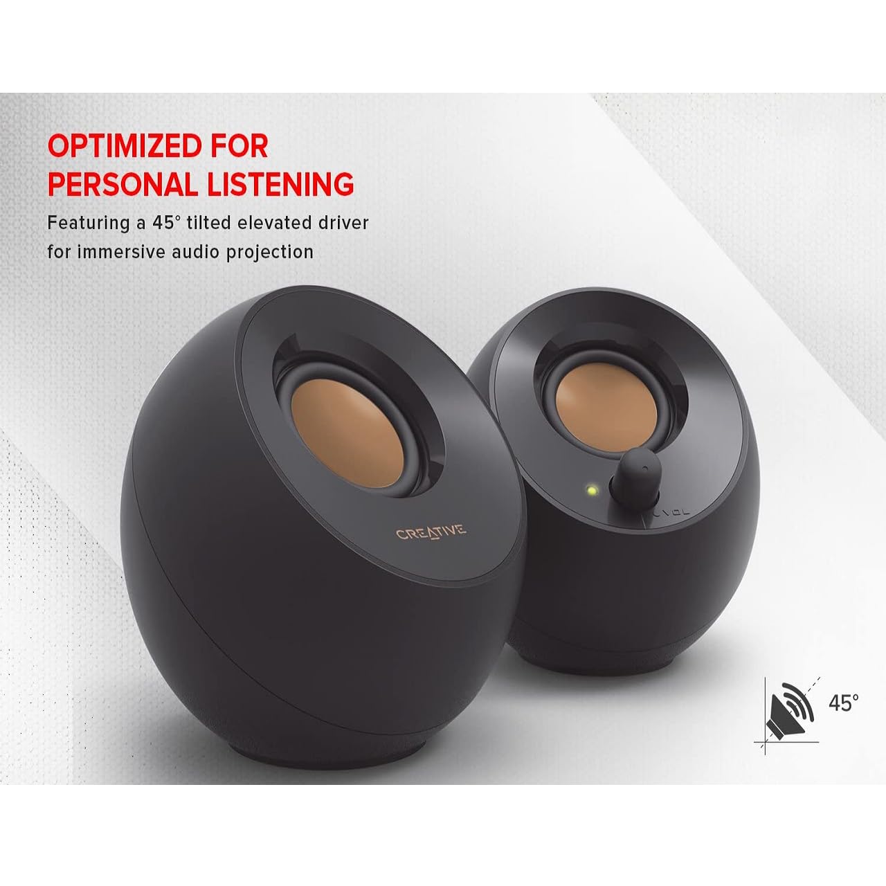 Creative Pebble 2.0 USB-Powered Desktop Speakers with Far-Field Drivers and Passive Radiators for PCs and Laptops (Black)