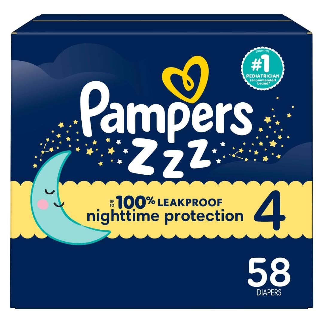 Pampers ZZZ Overnight Diapers, Size 4, Nighttime Protection Disposable Baby Diaper, 1 Pack (Count of 58)