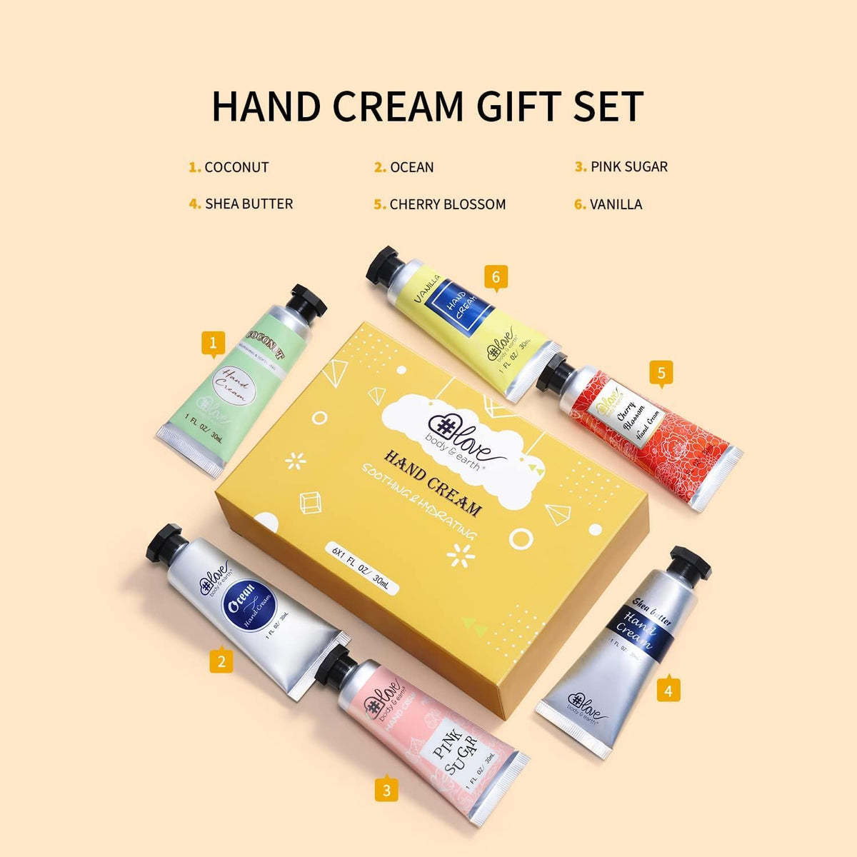 BODY & EARTH # LOVE Hand Cream Gifts Set 6Pcs Hand Lotion Set for Dry Hands 🍁 All In One Marketplace Canada