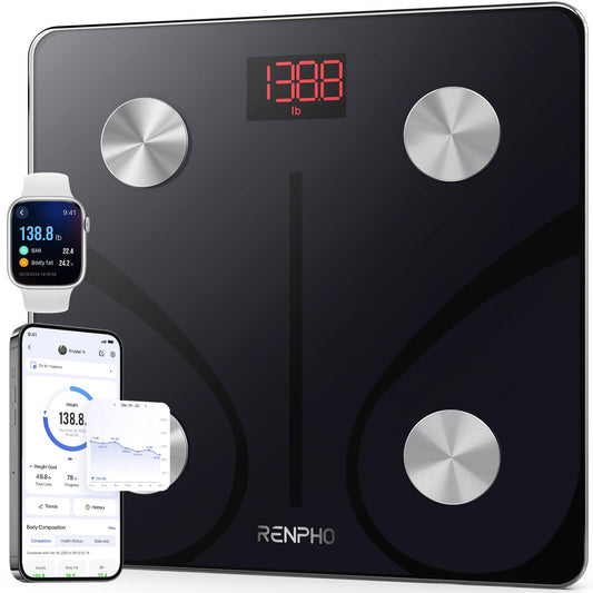 RENPHO Body Fat Scale, Smart Scale for Body Weight, BMI Digital Bathroom Weight Scale, Body Measurements with Smartphone App sync with Bluetooth, 400 lbs - Black, Elis 1