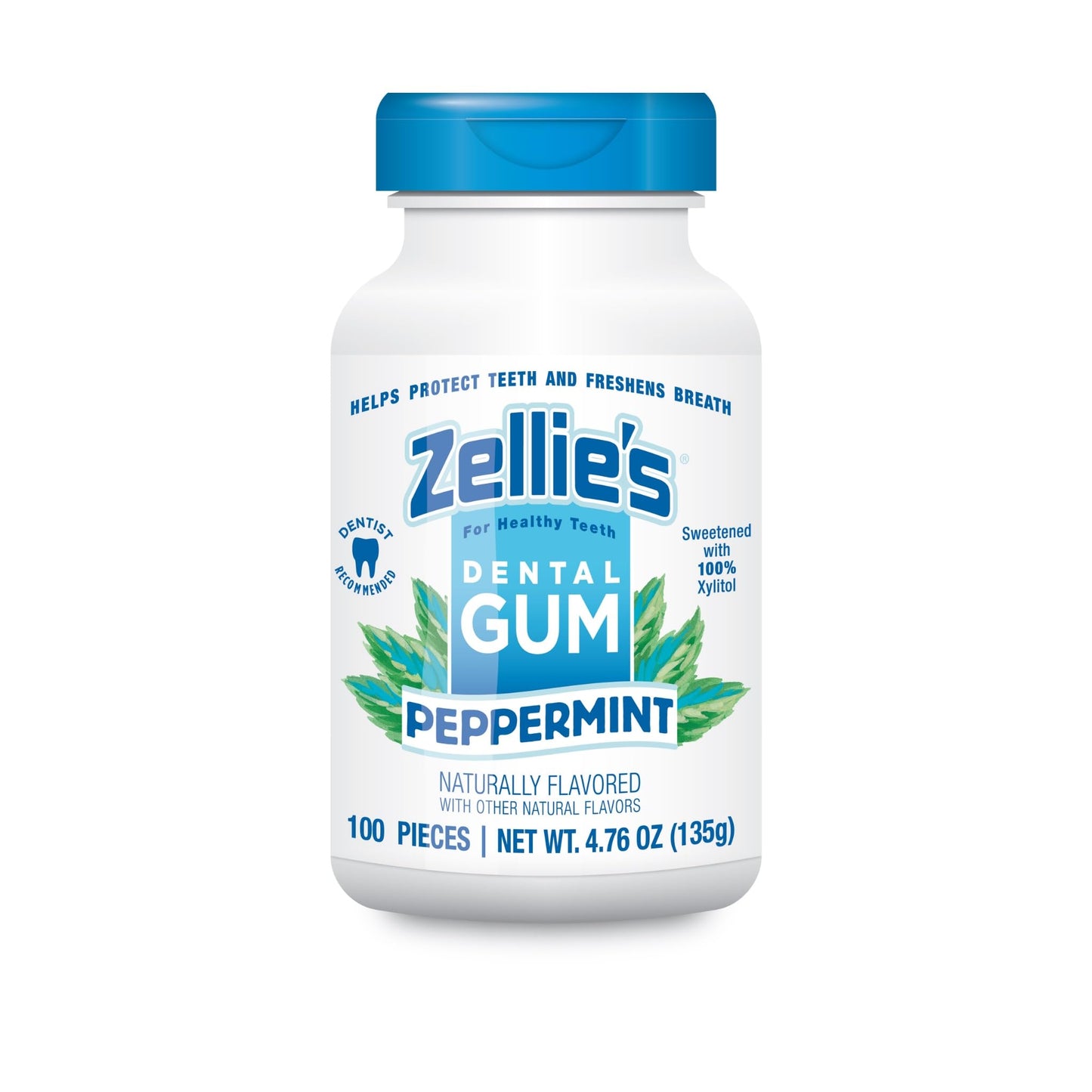 Zellie's 100% Xylitol Peppermint Chewing Gum - Sugar Free (100 Count)