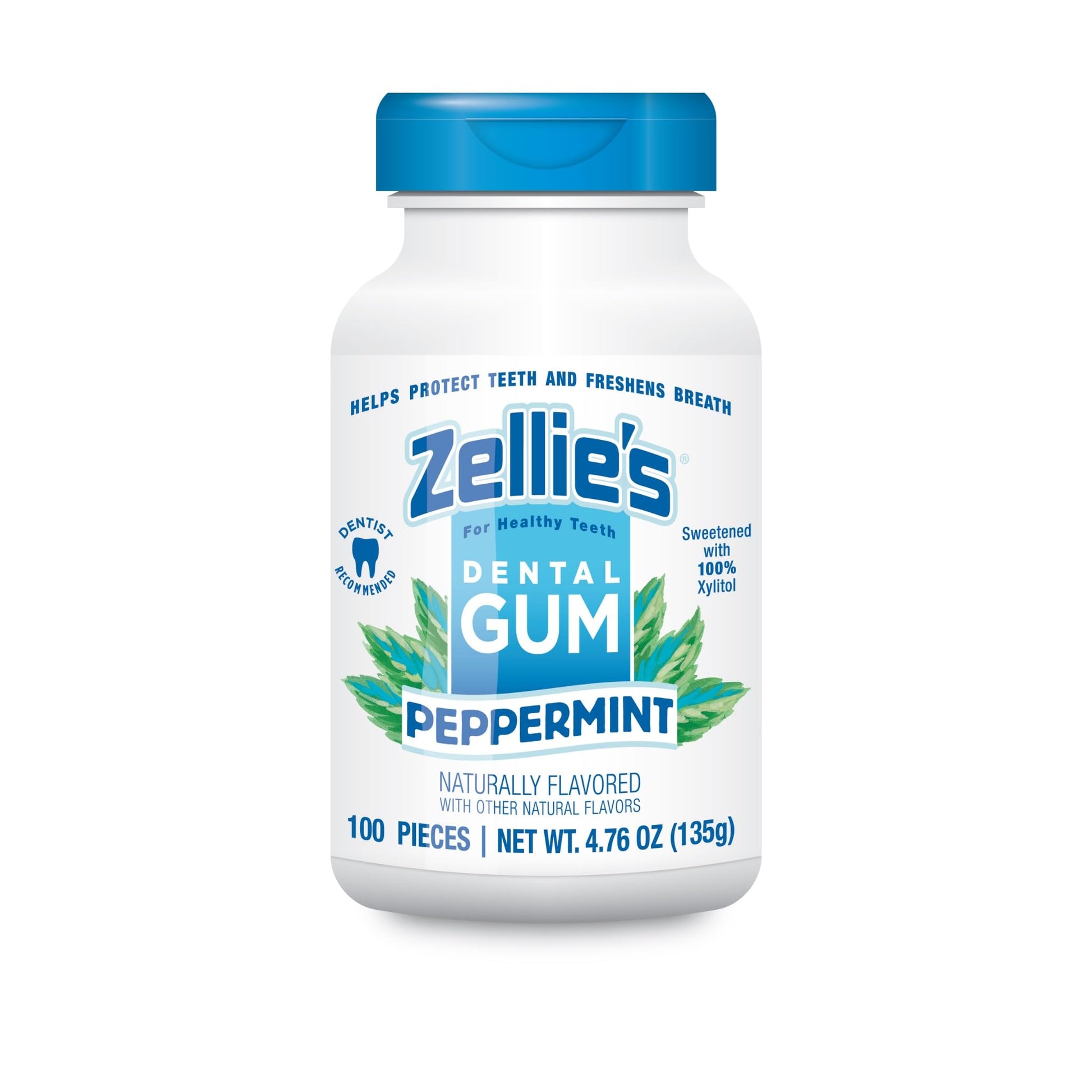 Zellie's 100% Xylitol Peppermint Chewing Gum - Sugar Free (100 Count)