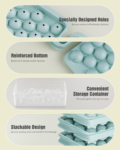 Round Ice Cube Trays with Lid and Bin - 3 Stackable Trays Small Circle Ice Maker Molds for Freezer, 99pcs Round Ice Balls for Chilling Whiskey, Cocktails, Coffee - Easy-Release Sphere Ice Tray - Available at All In One Marketplace Canada