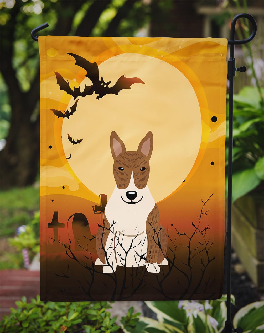 Caroline's Treasures BB4403GF Halloween Bull Terrier Brindle Flag Garden Size, Small, Multicolor