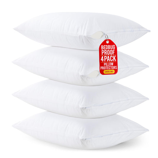 Utopia Bedding Set of 4 Waterproof Pillow Protectors with Zipper Standard Size (White), Ultra Soft Pillow Covers, Bed Bug and Dust Mite Proof Pillow Encasements, Moisture Wicking Pillow Cases