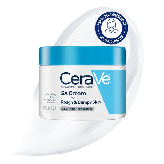 CeraVe Salicylic Acid Cream, Renewing SA Body Cream for Very Dry, Rough & Bumpy Skin, Psoriasis, Keratosis Pilaris, Itching & Flaking. With Lactic Acid, Hyaluronic Acid, Fragrance Free, 340g