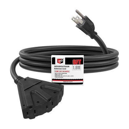 EP 6 Ft Outdoor Extension Cord with 3 Electrical Power Outlets - 16/3 SJTW Black Cable with 3 Prong Grounded Plug for Safety Great for Christmas Lights, Garden and Major Appliances 🍁 All In One Marketplace Canada
