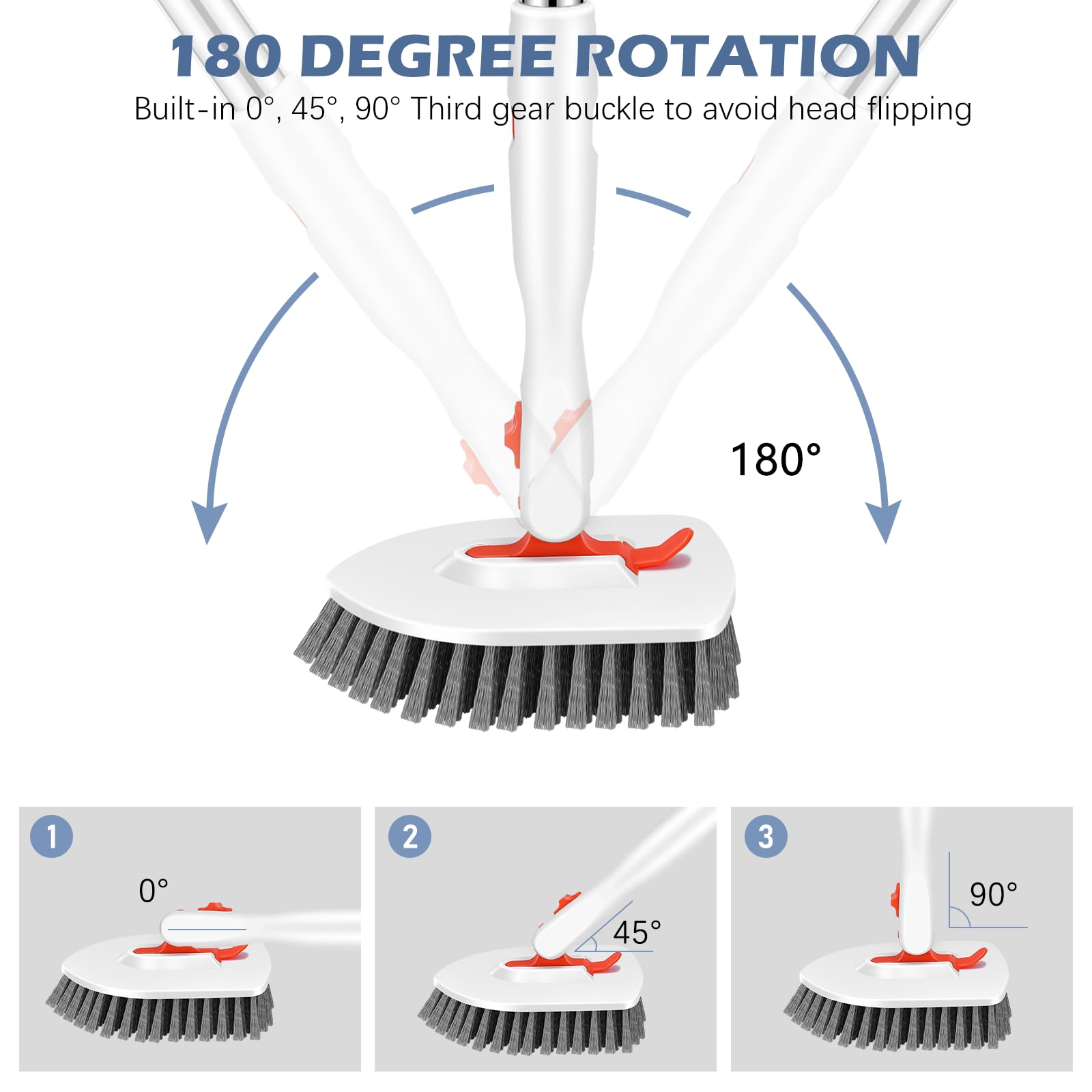 Setsail Floor Scrub Brush, 3-In-1 Tile Tub Floor Scrubber with 52-inch Adjustable Long Handle Shower Cleaner Brush and 3 Detachable Replacement Brush Heads for Cleaning Bathroom Kitchen Walls Tub Tile - Available at All In One Marketplace Canada
