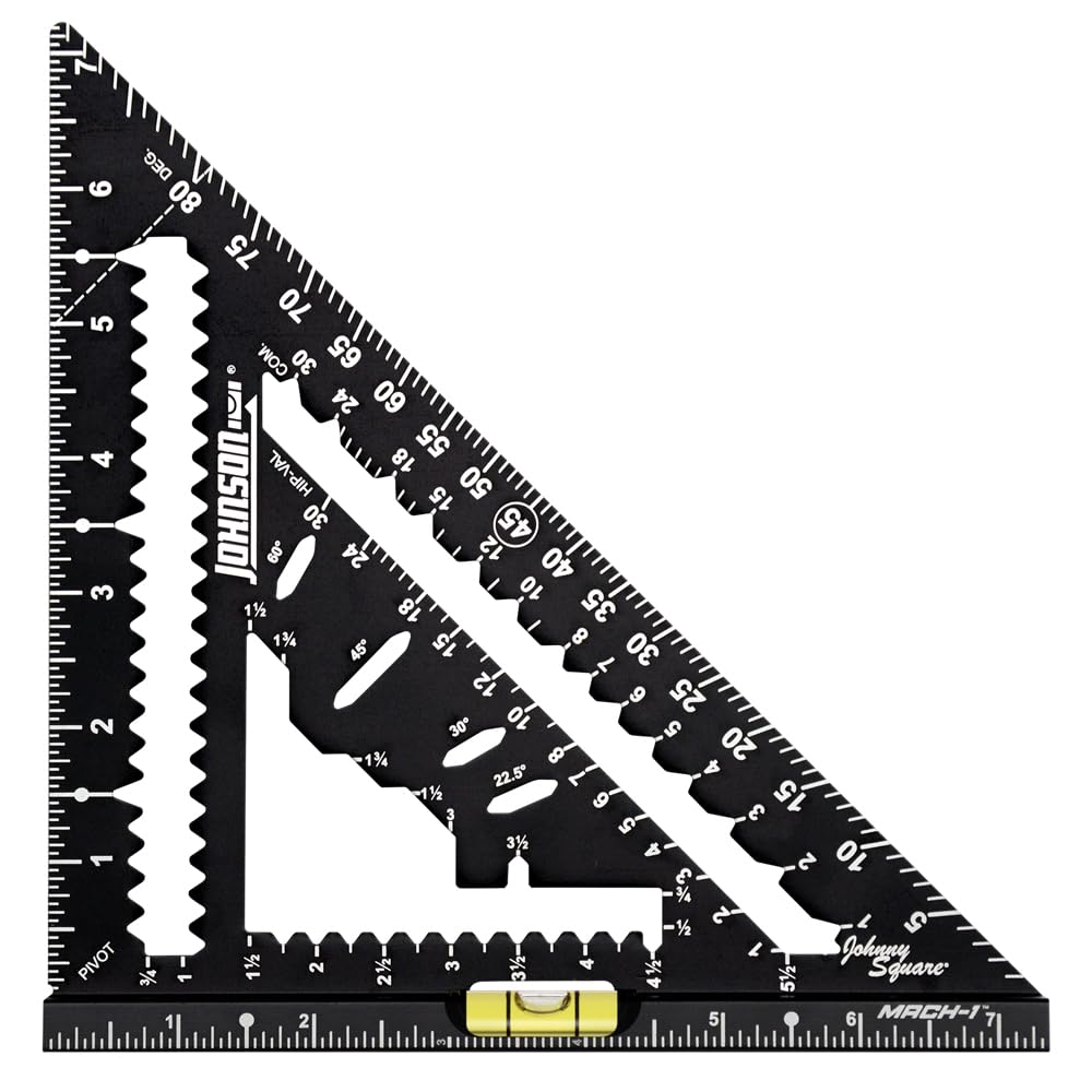 Johnson Level & Tool 1904-0700V 7-1/4" Johnny Square® MACH-1™ Smart Mark™ Rafter Square with Level Vial, Black