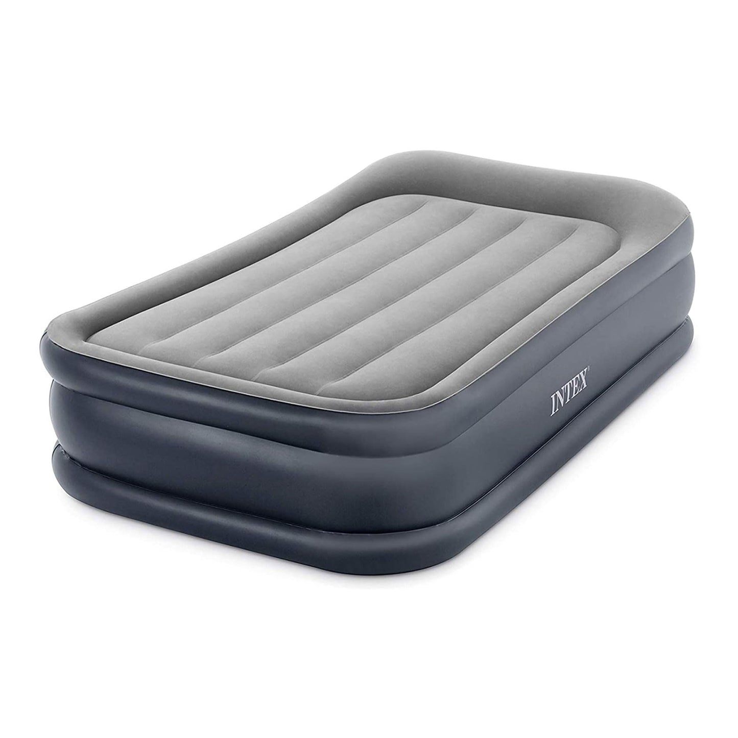 INTEX 64131ED Dura-Beam Plus Deluxe Pillow Rest Air Mattress: Fiber-Tech – Twin Size – Built-in Electric Pump – 16.5in Bed Height – 300lb Weight Capacity Intex