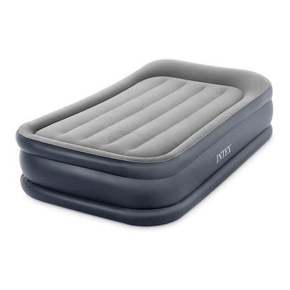 INTEX 64131ED Dura-Beam Plus Deluxe Pillow Rest Air Mattress: Fiber-Tech – Twin Size – Built-in Electric Pump – 16.5in Bed Height – 300lb Weight Capacity Intex