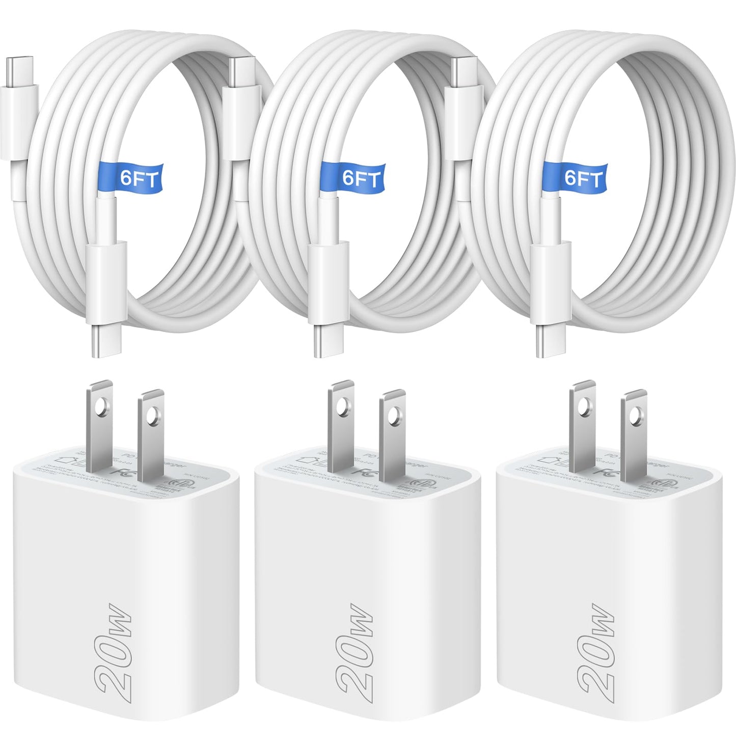 iPhone 16 15 Fast Charger [Apple MFi Certified] 3 Pack 20W USB C Wall Charger Block 6FT USB C to C Charger Cable Compatible with iPhone 16/iPhone 15/iPro/Pro Max,Pad Pro,Pad Mini/Air4 Phones