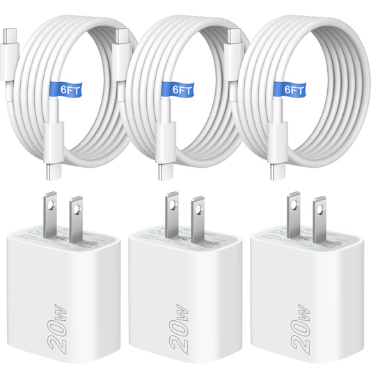 iPhone 16 15 Fast Charger [Apple MFi Certified] 3 Pack 20W USB C Wall Charger Block 6FT USB C to C Charger Cable Compatible with iPhone 16/iPhone 15/iPro/Pro Max,Pad Pro,Pad Mini/Air4 Phones