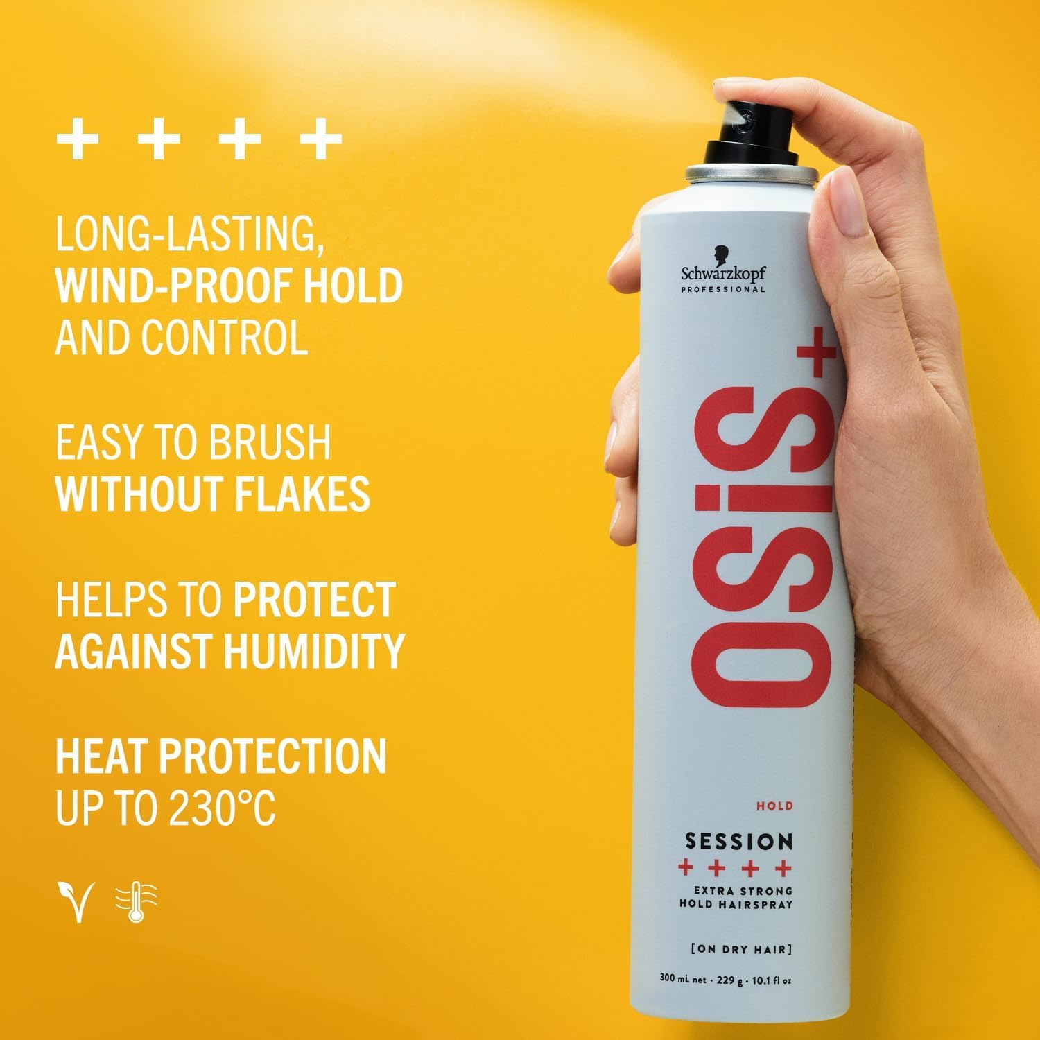 Schwarzkopf OSiS+ Session Extra Strong Hold Hairspray | Long Lasting Hold, Windproof Hold | Easy To Brush Without Flaking | Heat Protection up to 250°C/450°F | For All Hair Types, 300mL - Available at All In One Marketplace Canada