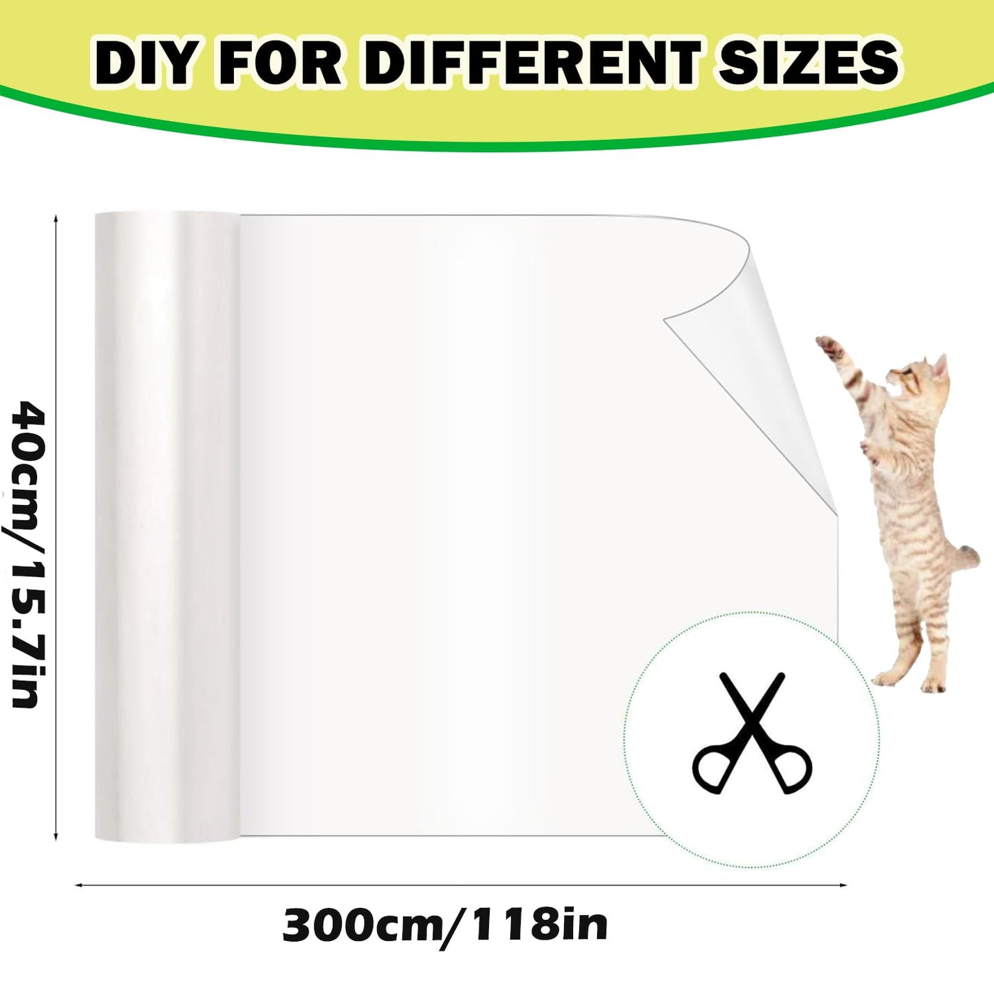 Cat Scratch Protector 15.7" x 118" Self-Adhesive Single Side Furniture Protectors from Cats Scratch Cat Couch Scratch Protector Transparent DIY Cutting Anti Scratch Furniture