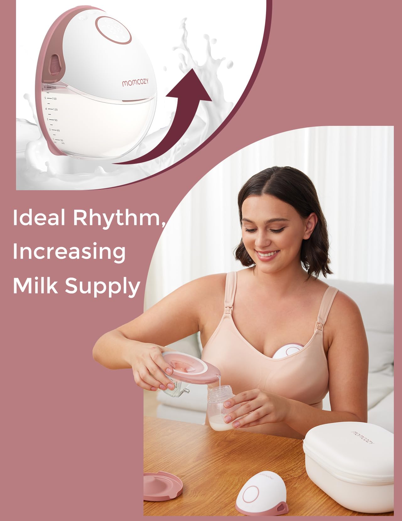 Momcozy Breast Pump Hands Free Mobile Style | M6, Wearable Breastfeeding Pump Ideal Rhythm for More Milk, DoubleFit Flange More Fit & Discreet with 3 Modes & 9 Levels, 24mm (Cozy Red, 2 Count)