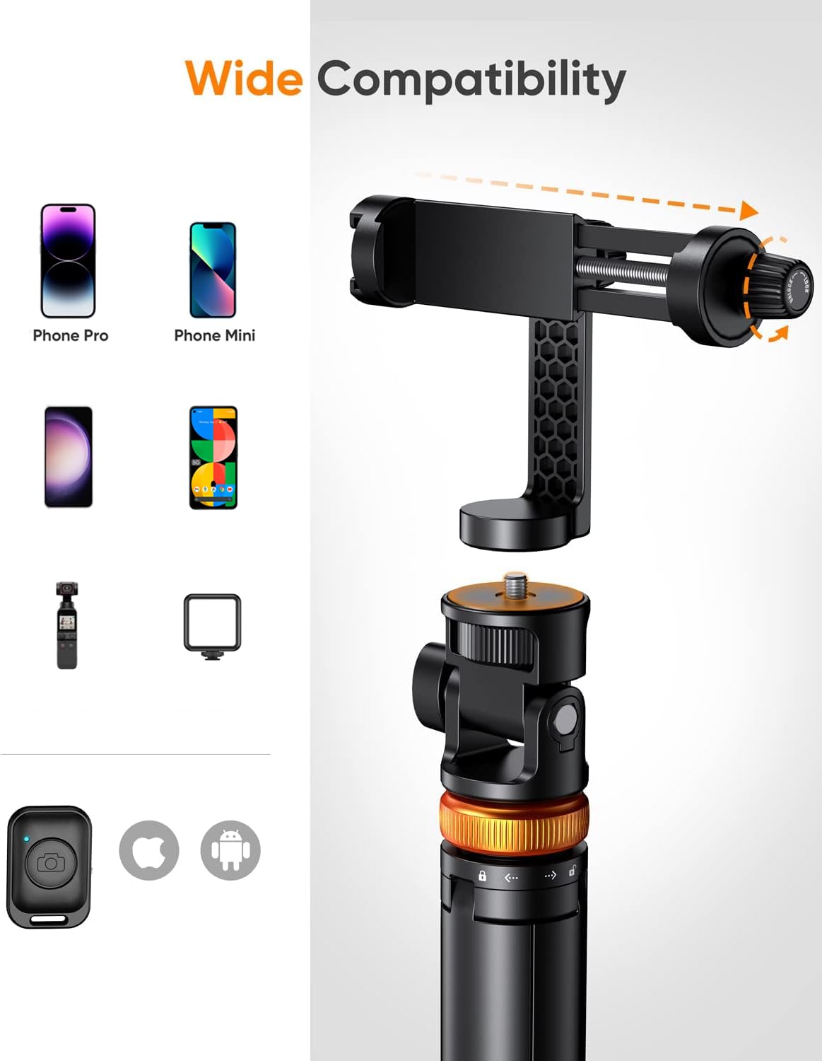 EUCOS 62" Phone Tripod, Tripod for iPhone & Selfie Stick with Remote, Extendable Cell Phone Stand & Travel Tripod, Solidest Tripod for Phone Compatible with iPhone/Android - Available at All In One Marketplace Canada