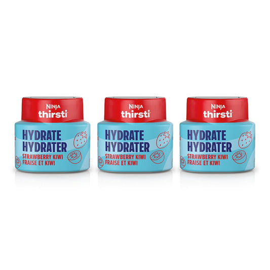 Ninja Thirsti HYDRATE Strawberry Kiwi Flavoured Water Drops with electrolytes and contain 0 calories*, 0 sugar* (*per 12oz classic serving). . Turn water into refreshing fruit-flavoured sparkling or still drinks with Ninja Thirsti Hydrate Flavoured Water Ninja