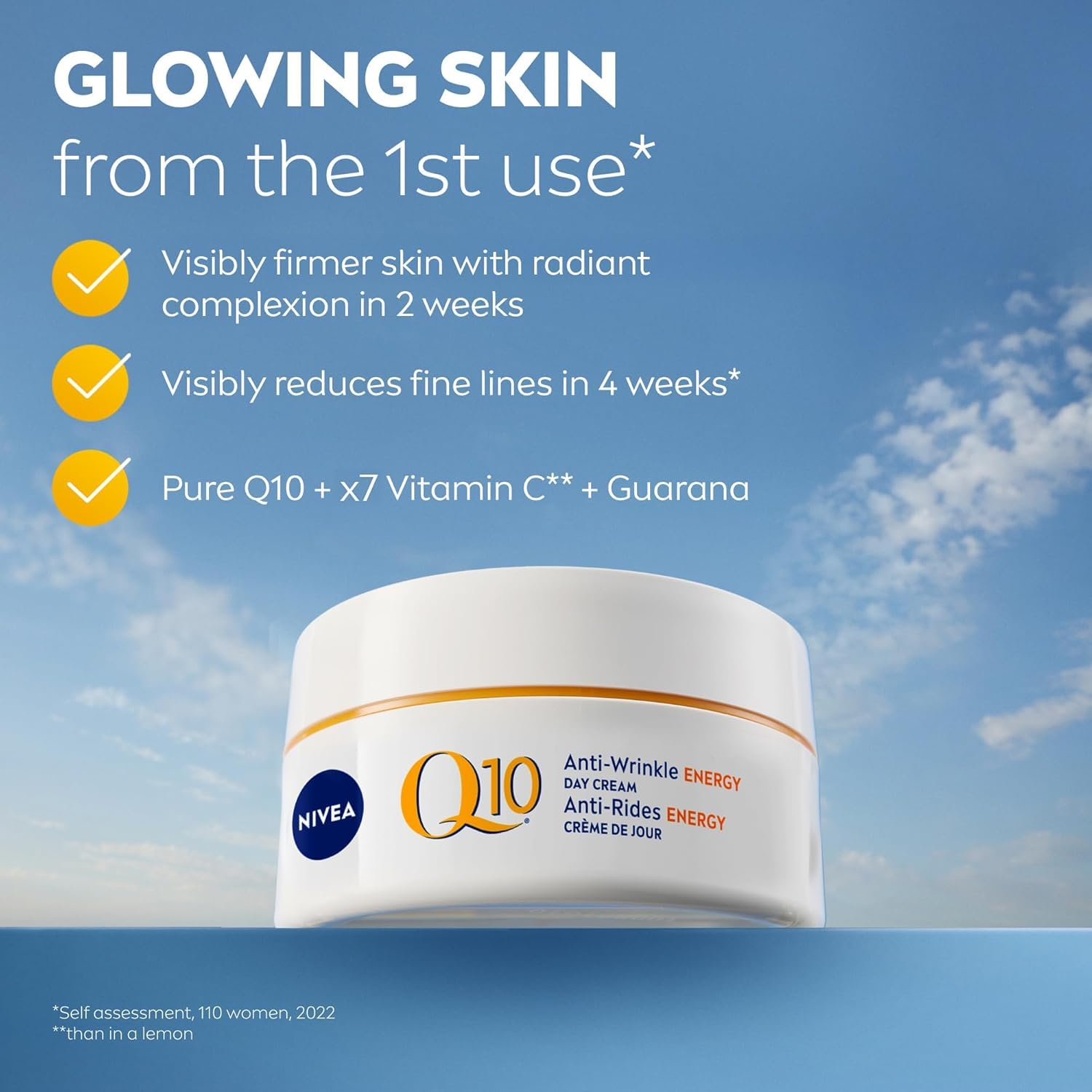 NIVEA Q10 Energy Anti-Wrinkle Day Face Cream, Anti Wrinkle Firming Cream with Q10, Vitamin C and E, Face Moisturizer for Tired Looking Skin, Visibly Reduces the Look of Wrinkles, 50mL NIVEA