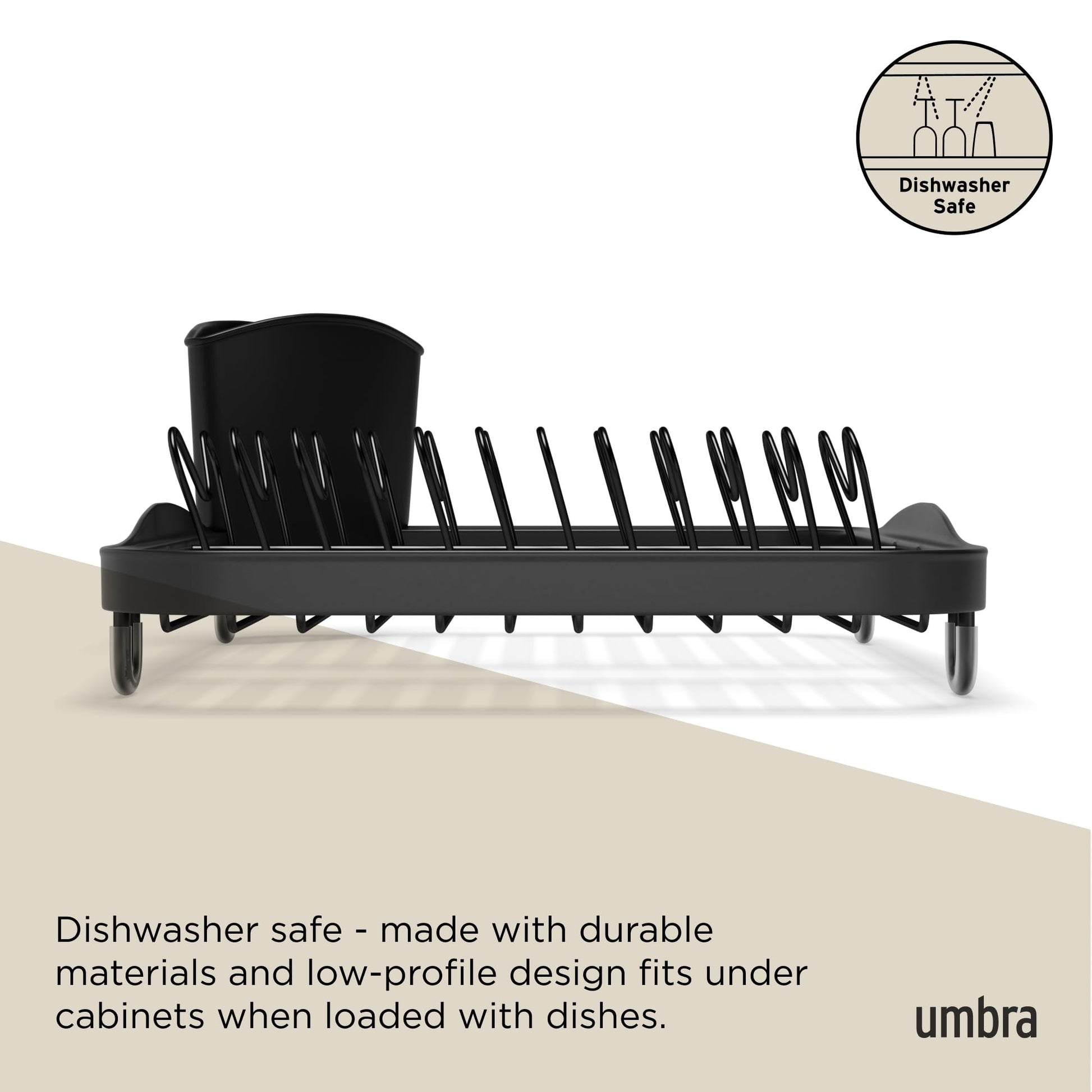 Umbra Sinkin Dish Drying Rack – Drainer Caddy with Removable Cutlery Holder – Use in Sink or On Counter, Standard, Black Umbra