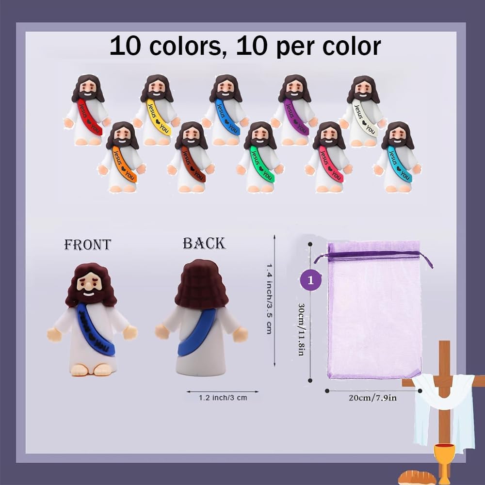 100 Pack Little Jesus Figures, Mini Jesus Figurines in Bulk, Love You for Easter Egg Filling Little Tiny Figures for Church Christmas Party Favors Baptism Gifts (Mix Color 10) 🍁 All In One Marketplace Canada