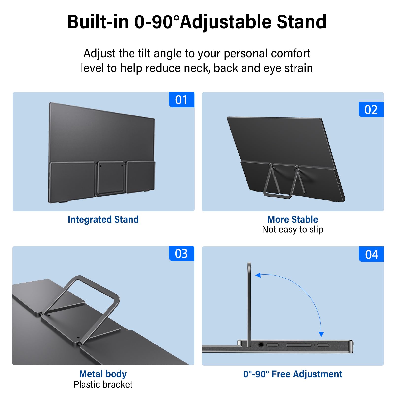 InnoView Portable Monitor 15.6" 1080P Portable Monitor for Laptop with Protective Sleeve Built-in 90° Adjustable Stand USB C HDMI Ultra-Slim Laptop Screen Extender for MacBook Phone PS Xbox Switch
