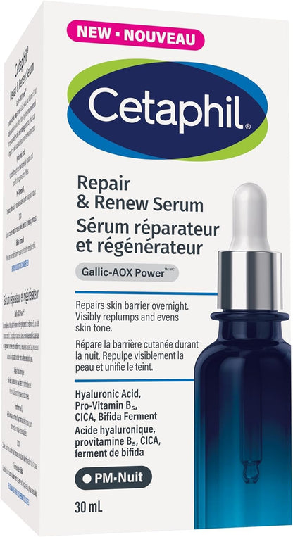 CETAPHIL Repair & Renew Night Serum for Stressed Sensitive Skin with Gallic Acid & Vitamin E, PM Face Serum, Repairs Skin Barrier Overnight, Dermatologist Recommended, 1 fl oz Dropper Bottle - Available at All In One Marketplace Canada