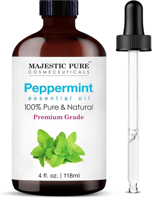 Majestic Pure Peppermint Essential Oil - Huge 118 ml - 100% Pure and Natural Oil for Soap Making Scent- Premium Grade with Glass Dropper