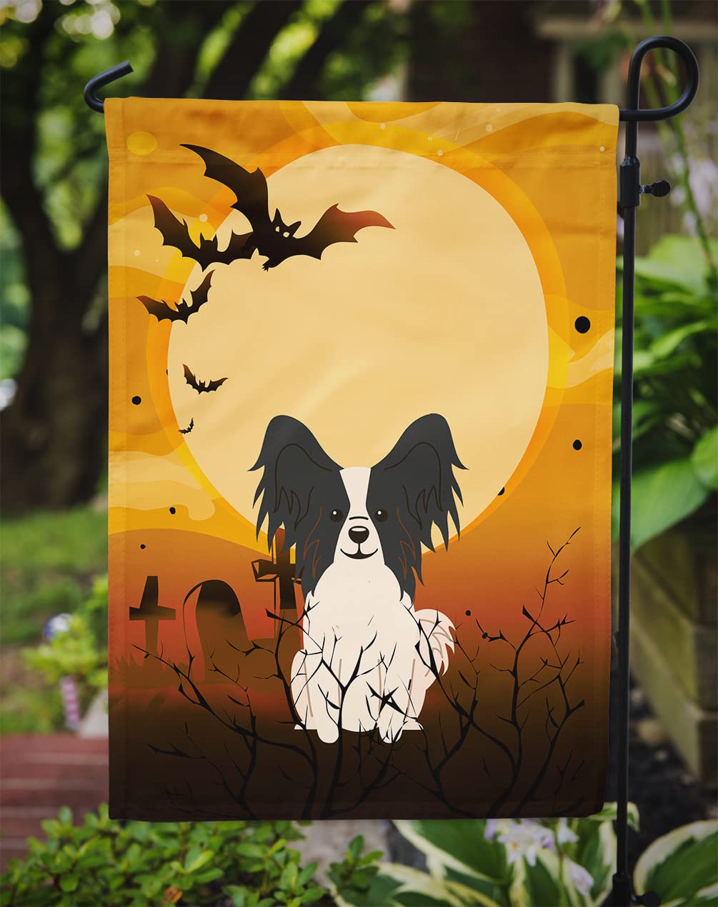 Caroline's Treasures BB4342GF Halloween Papillon Black White Flag Garden Size, Small, Multicolor