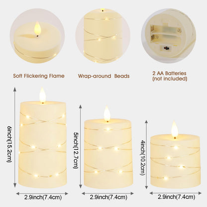 AMAGIC LED Pillar Candles with String Light, Flameless Ivory Candles 3 Pack 🍁 All In One Marketplace Canada