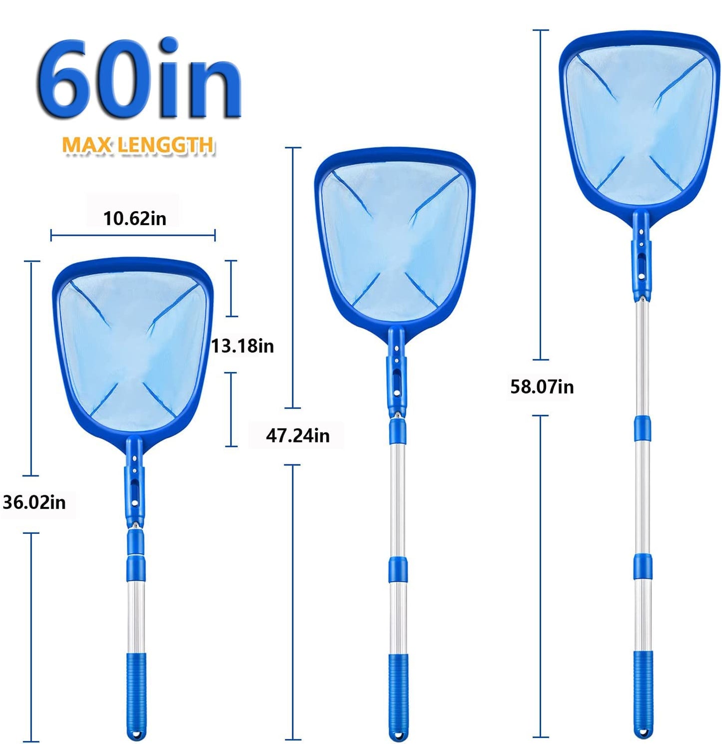 FBSPORT Pool Skimmer Net with Telescopic Pole, 59 inch Swimming Pool Leaf Net, Fine Mesh Pool Net, Pool Cleaner Maintenance Tool-Easy to Collecting Leaves for Swimming Pools, Hot Tubs, Ponds - Available at All In One Marketplace Canada
