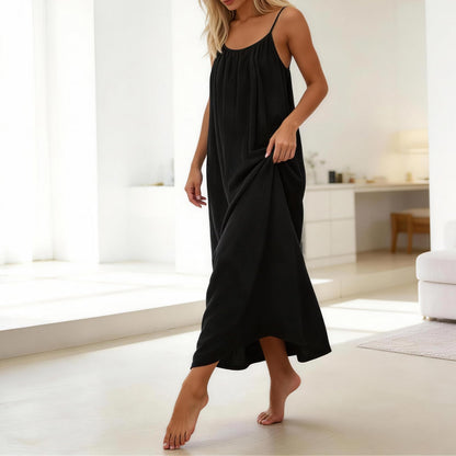 Tubeluck Backless Cami Dress for Women Summer Sleeveless Long Casual Sundress Lady Solid Color Open Back Lounge Dresses Holiday House (CA/US, Alpha, Medium, Regular, Regular, Black) 🍁 All In One Marketplace Canada
