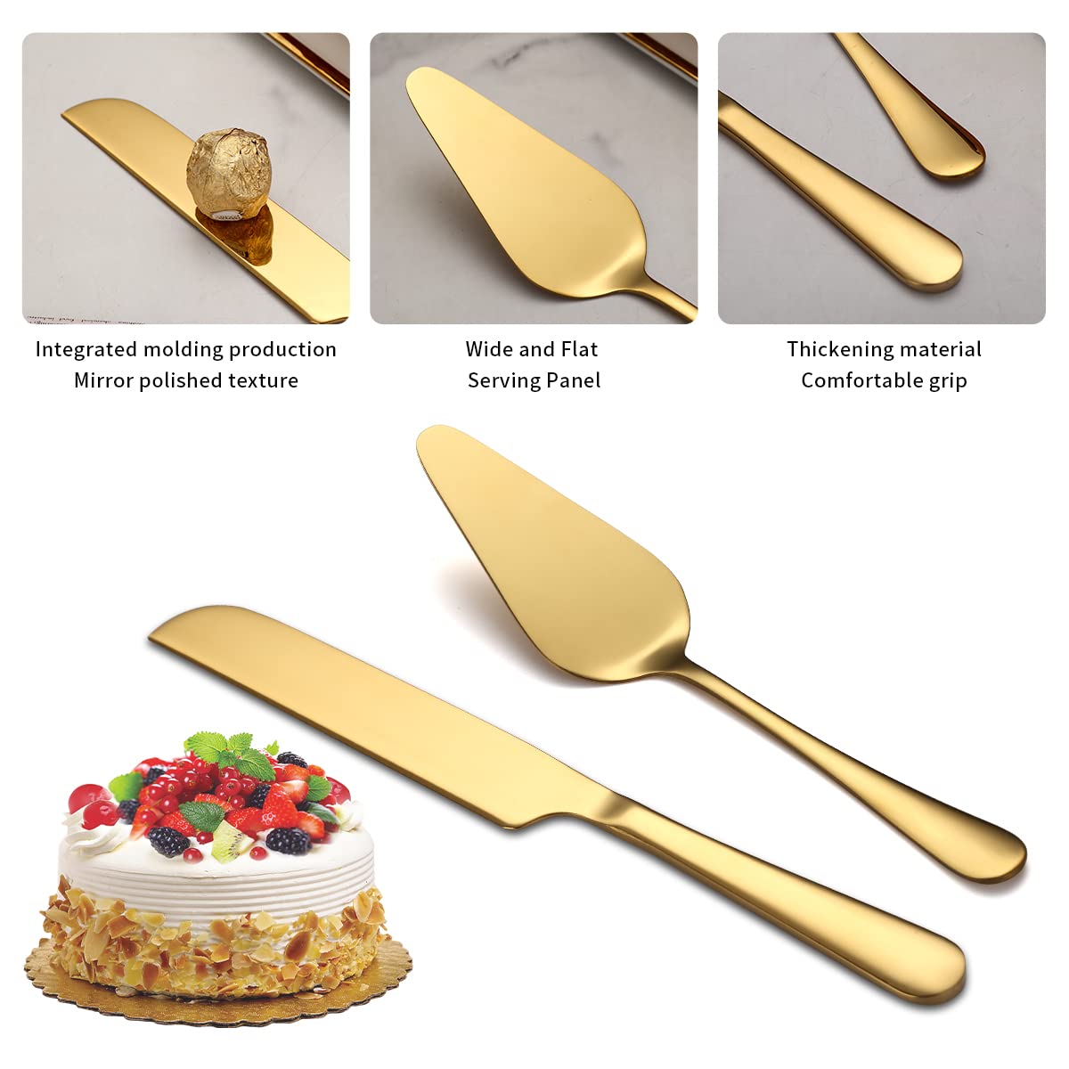 Kyraton Wedding Cake Knife and Server Set, Gold Titanium Plated Stainless Steel Cake Cutting Set for Weddings and Birthdays 🍁 All In One Marketplace Canada
